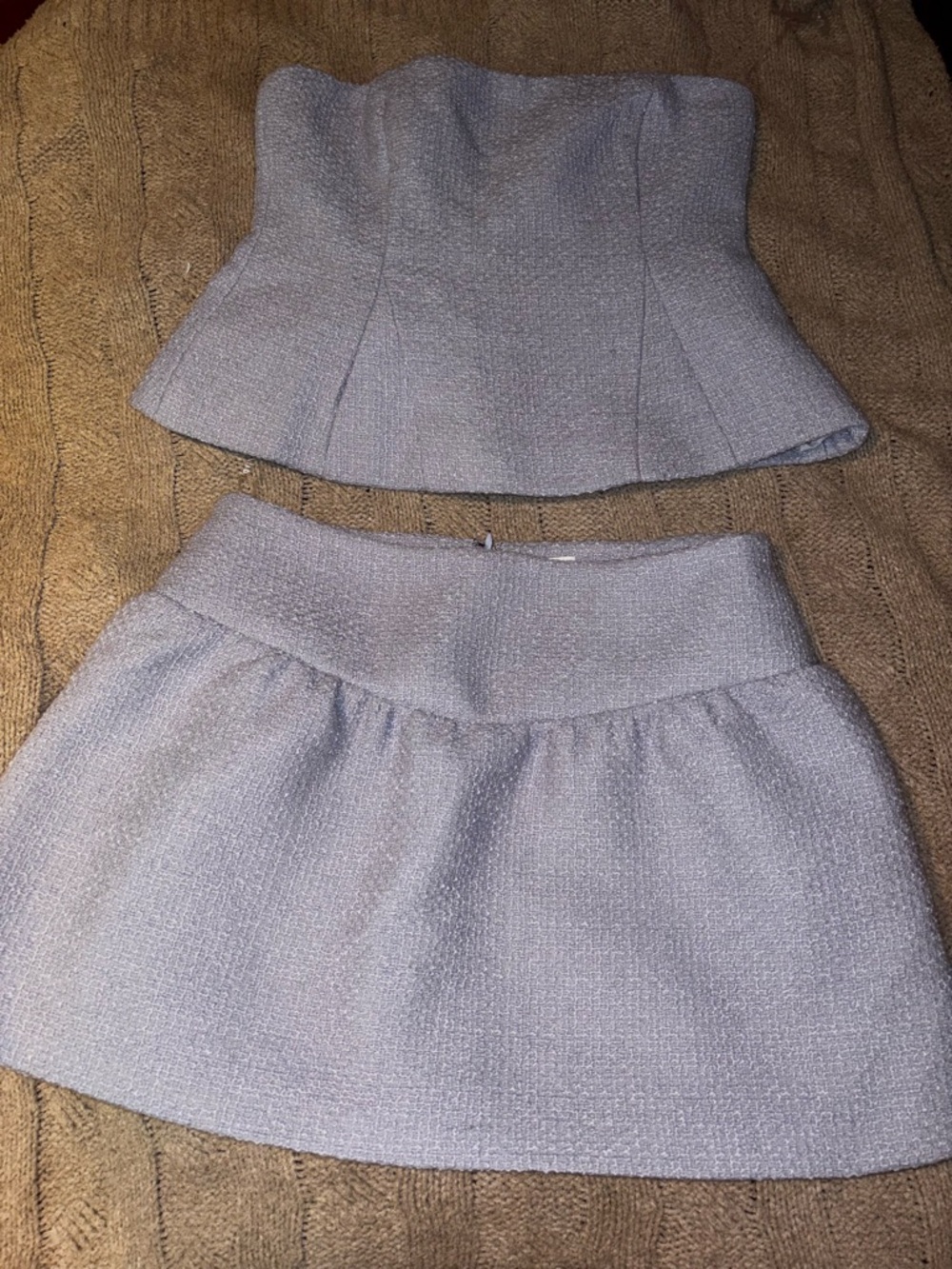 Meshki Cyrus Bouclé Strapless Peplum Top + Gathered Mini Skirt Set Sky Blue XXL